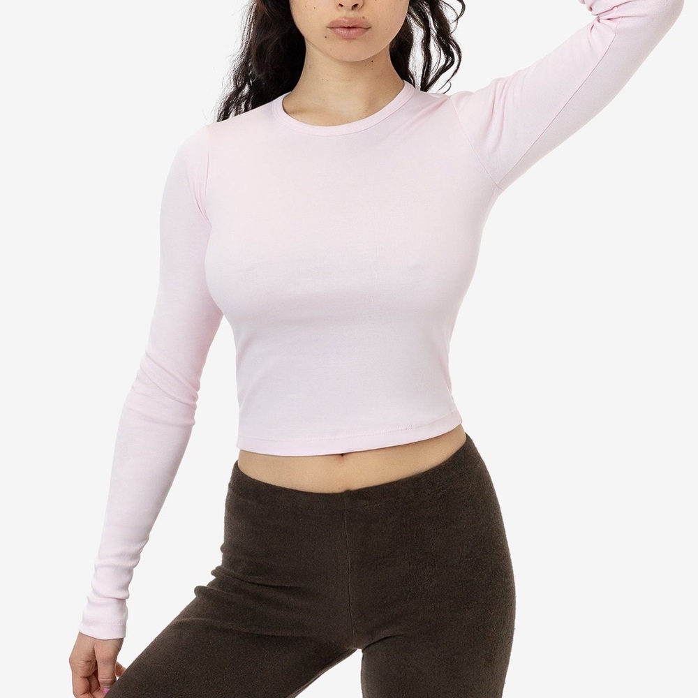 Los Angeles Apparel Baby Rib Long Sleeve Top Light Pink Size Small